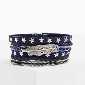 🆕NAVY & SILVER-TONE STAR & FEATHER MAGNETIC BRACELET